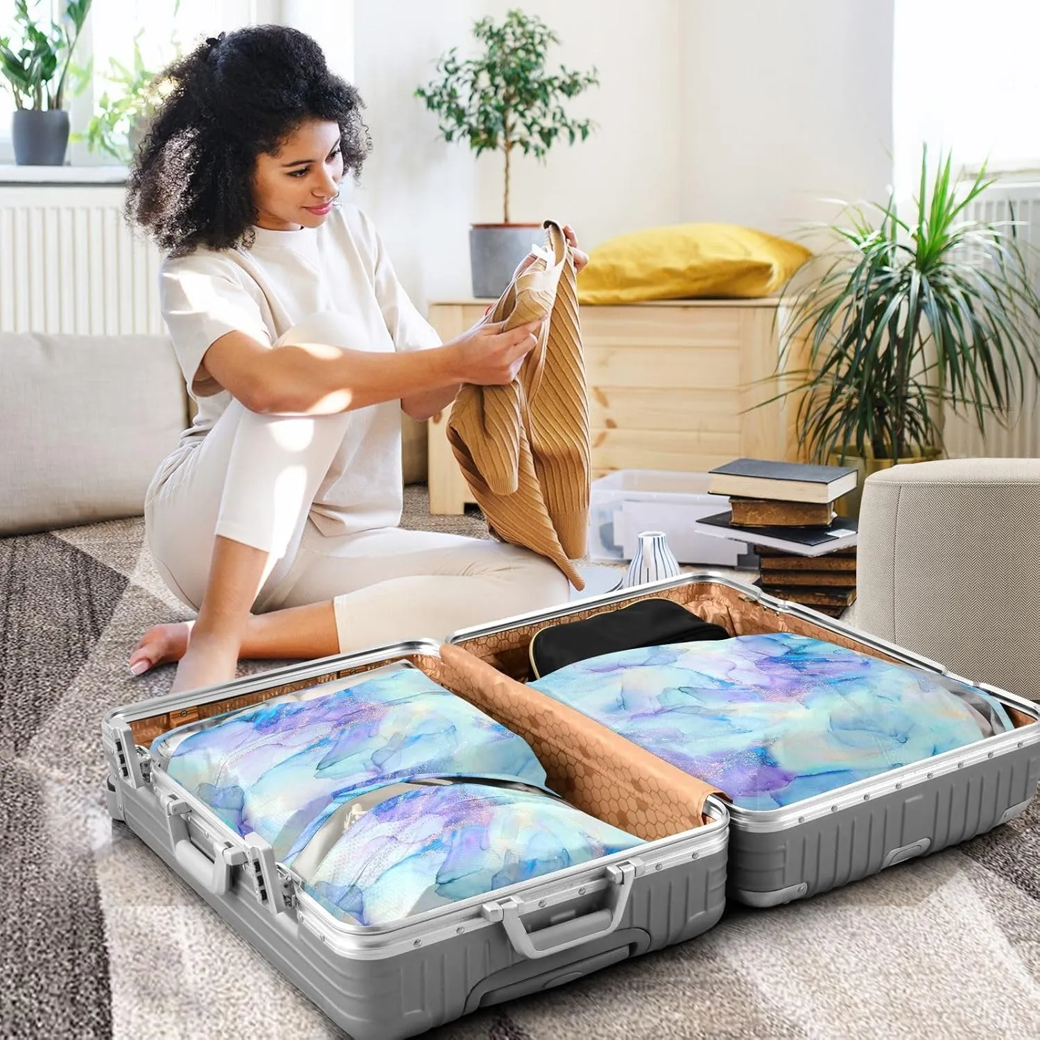 Ink Streaks 3 Set Travel Packing Cubes For Suitcases, Foldable, Garment Bag Closet Storage, Luggage Space Saver, Luggages Management Personnel