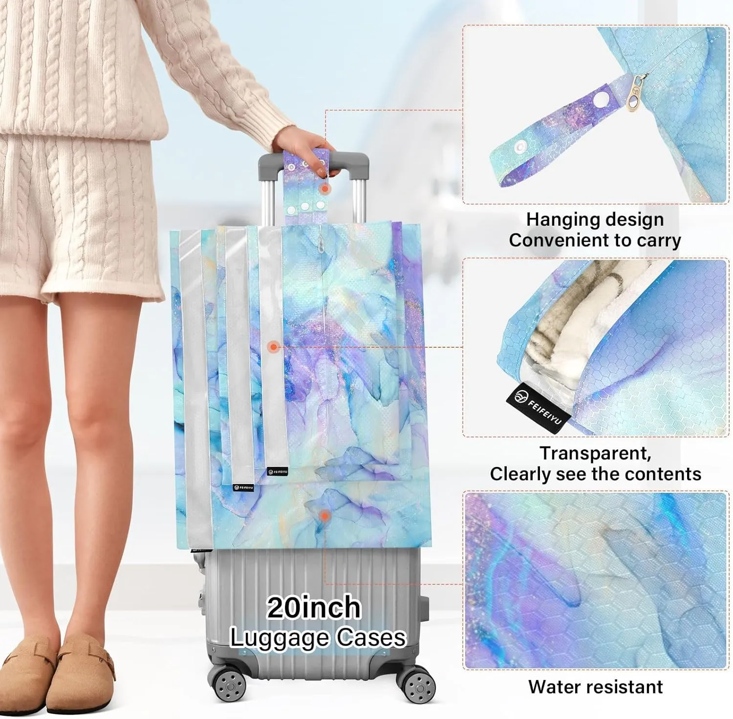 Ink Streaks 3 Set Travel Packing Cubes For Suitcases, Foldable, Garment Bag Closet Storage, Luggage Space Saver, Luggages Management Personnel