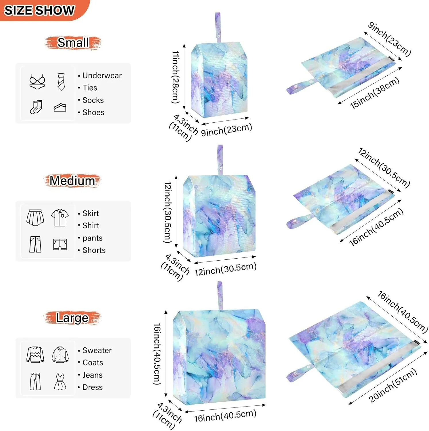 Ink Streaks 3 Set Travel Packing Cubes For Suitcases, Foldable, Garment Bag Closet Storage, Luggage Space Saver, Luggages Management Personnel