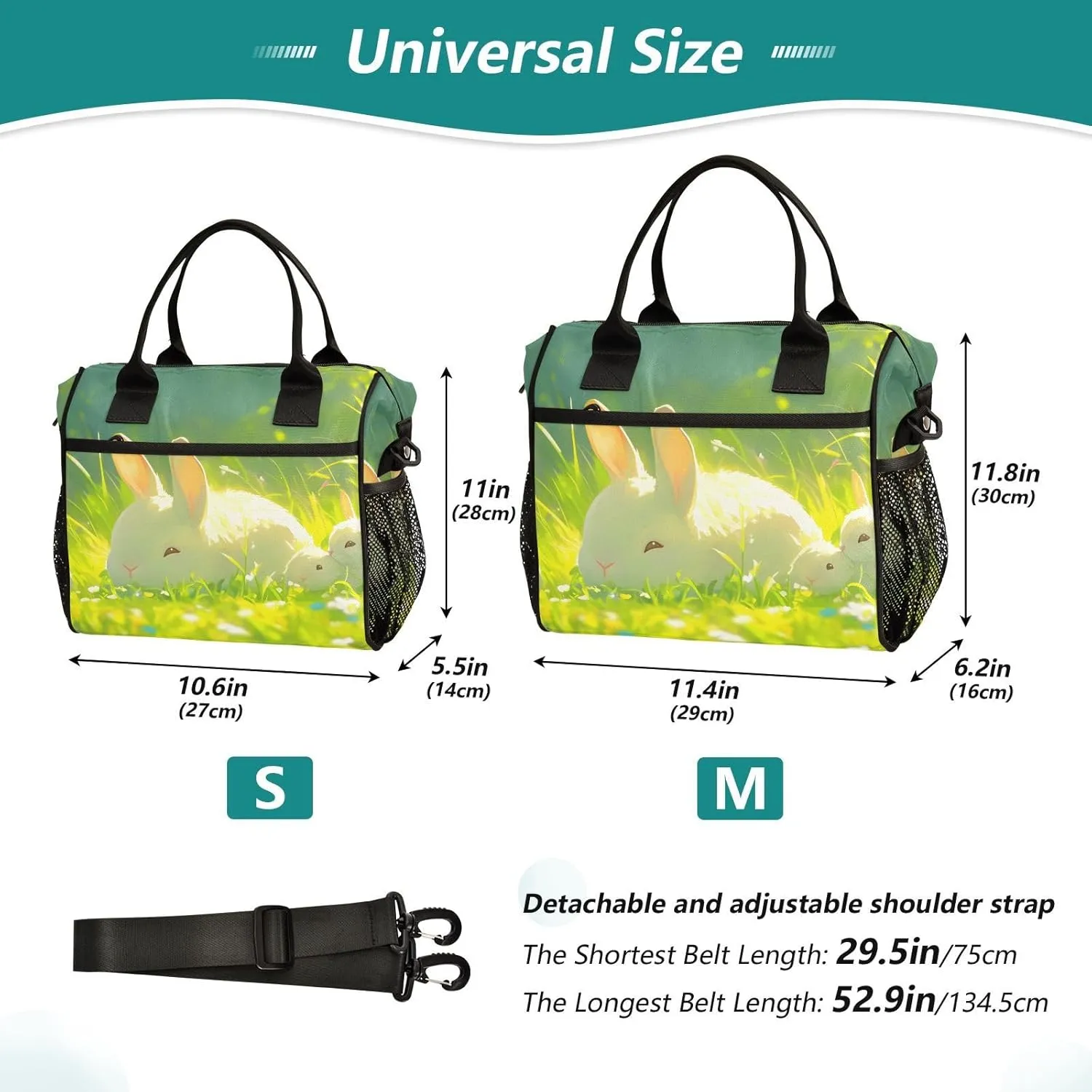 Insulated Lunch Bag Women - Rabbits on The Lawn Lunch Box, Leak Resistant, Adjustable Shoulder Strap, for Work, Outdoor Activities