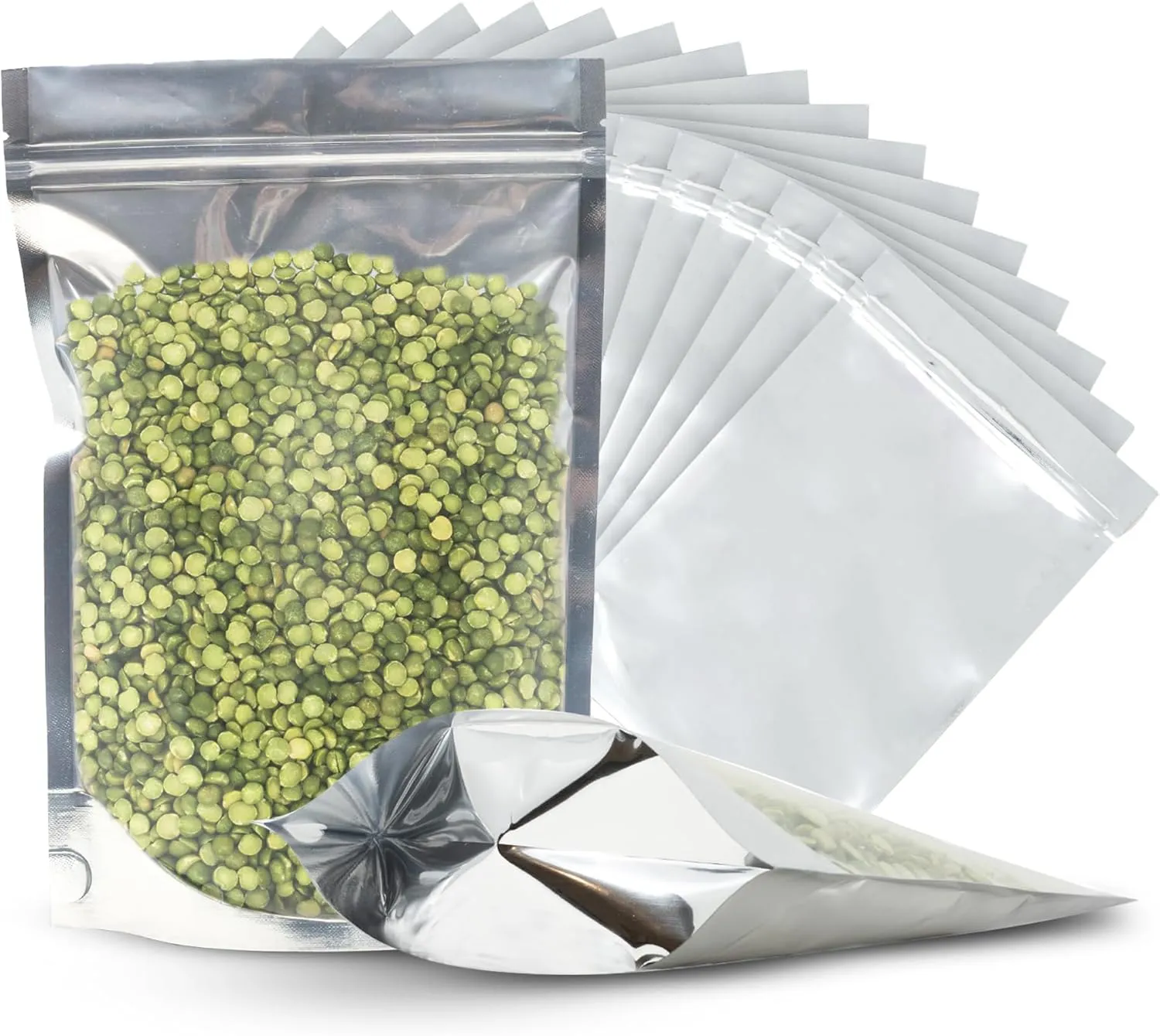 Intentional Home Goods 150 Pcs Resealable Mylar Bags - Smell Proof Ziplock and Heat Sealable Bags - Stand Up Food Storage Pouches - Safe Waterproof Packaging Barrier,Silver,6x8.75 inches (15x22 cm)