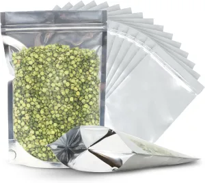 Intentional Home Goods 150 Pcs Resealable Mylar Bags - Smell Proof Ziplock and Heat Sealable Bags - Stand Up Food Storage Pouches - Safe Waterproof Packaging Barrier,Silver,6x8.75 inches (15x22 cm)