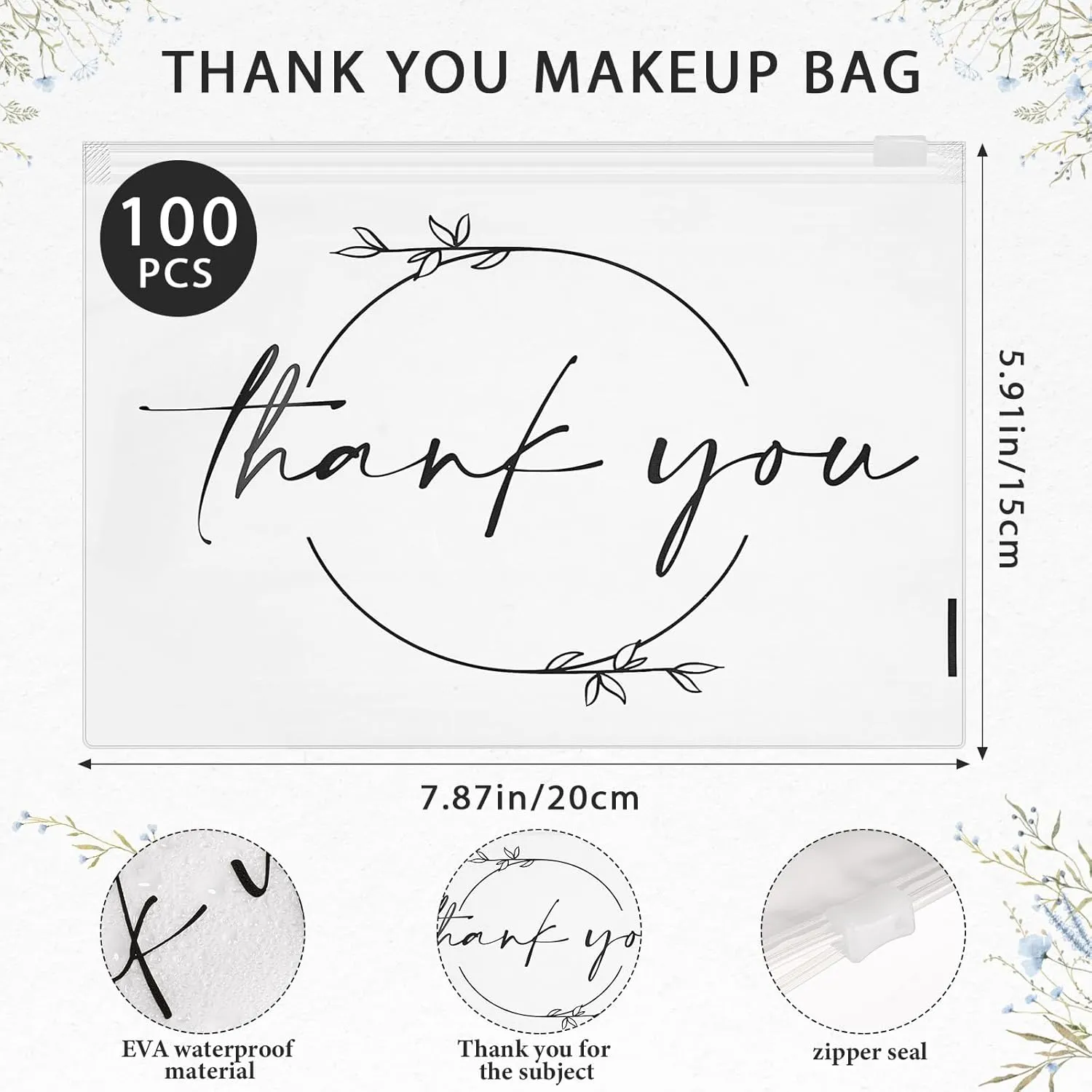 Ireer 100 Pcs Thank You Gift Makeup Bags EVA Clear Cosmetic Bag with Zipper Mini Makeup Thank You Toiletry Cosmetics Bulk Gifts for Women Birthday Daughter Sister(Clear)