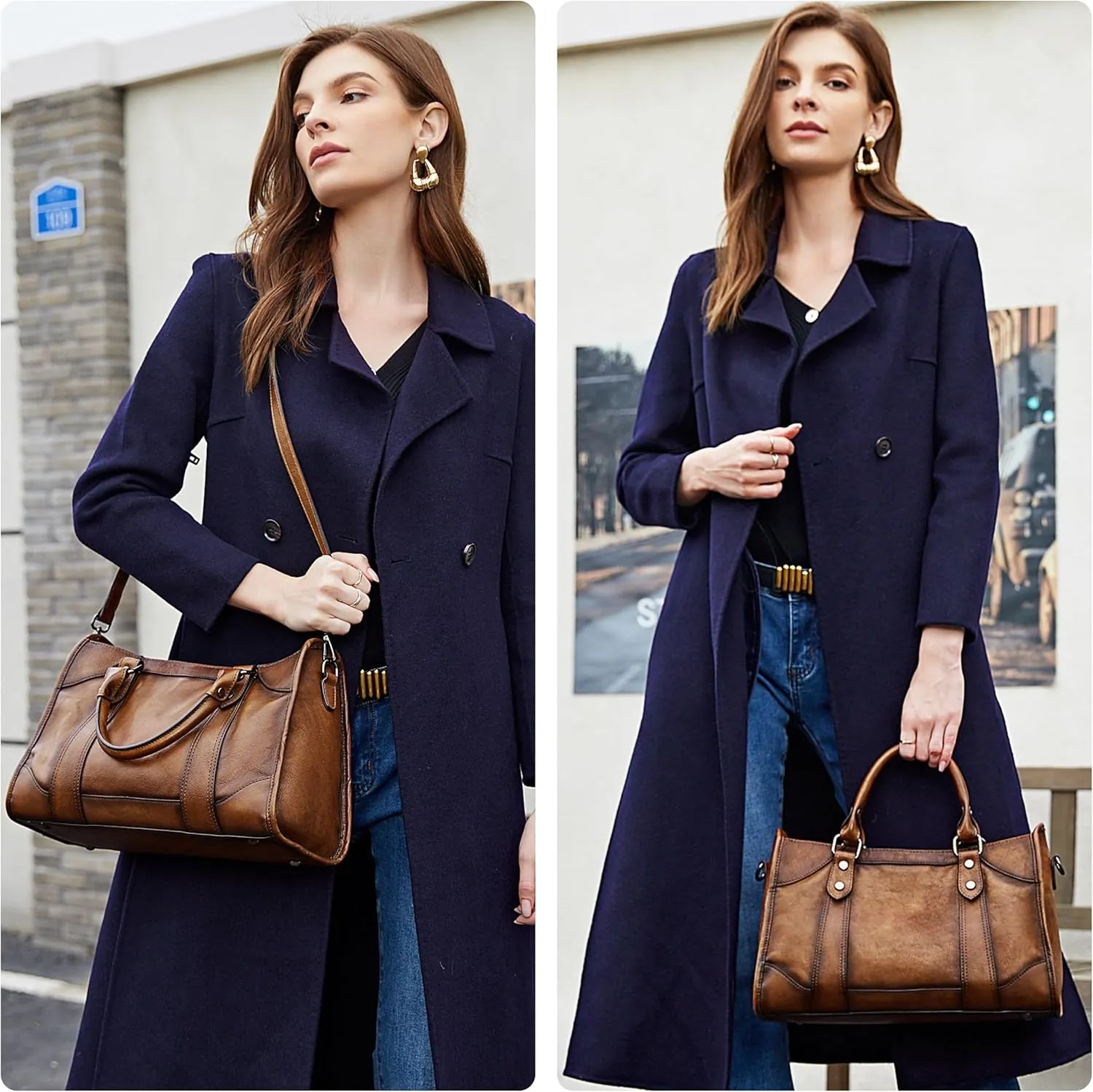 Iswee Satchel Bags for Women Genuine Shoulder Bag Leather Handbags Hobo Crossbody Bags Vintage Purse Tote Bag