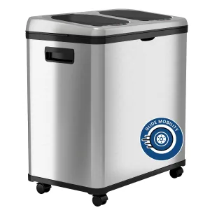 iTouchless 16 Gallon Touchless Sensor Kitchen Trash Can and Recycle Bin with Wheels, 60 Liter Stainless Steel Dual-Compartment (2 x 8 Gallon) Combo Recycling and Garbage Trashcan