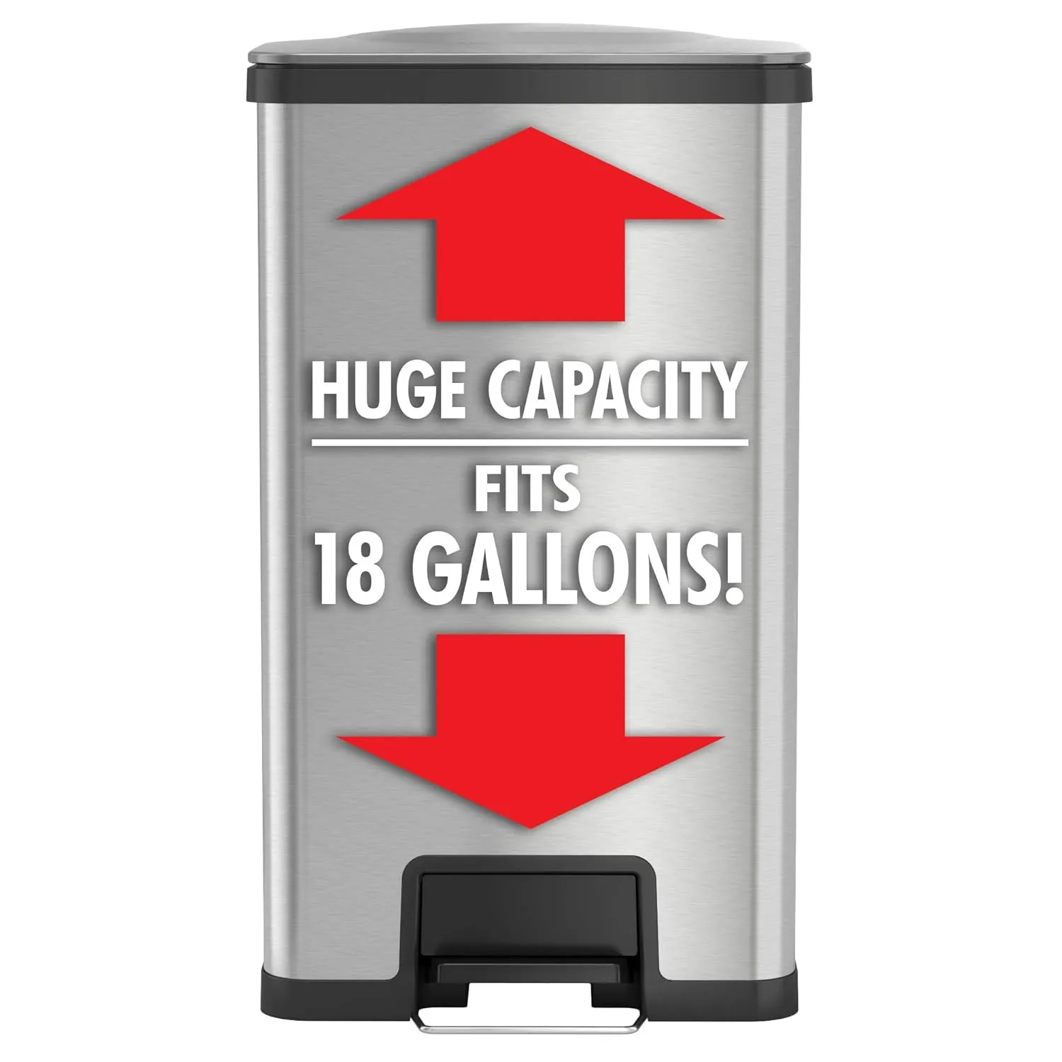 iTouchless Airstep 18 Gallon Step Pedal Kitchen Trash Can with Odor Filter, 68 Liter Commercial Grade Stainless Steel Extra-Capacity Recycle Bin for Home and Office, Silent Lid Open and Close