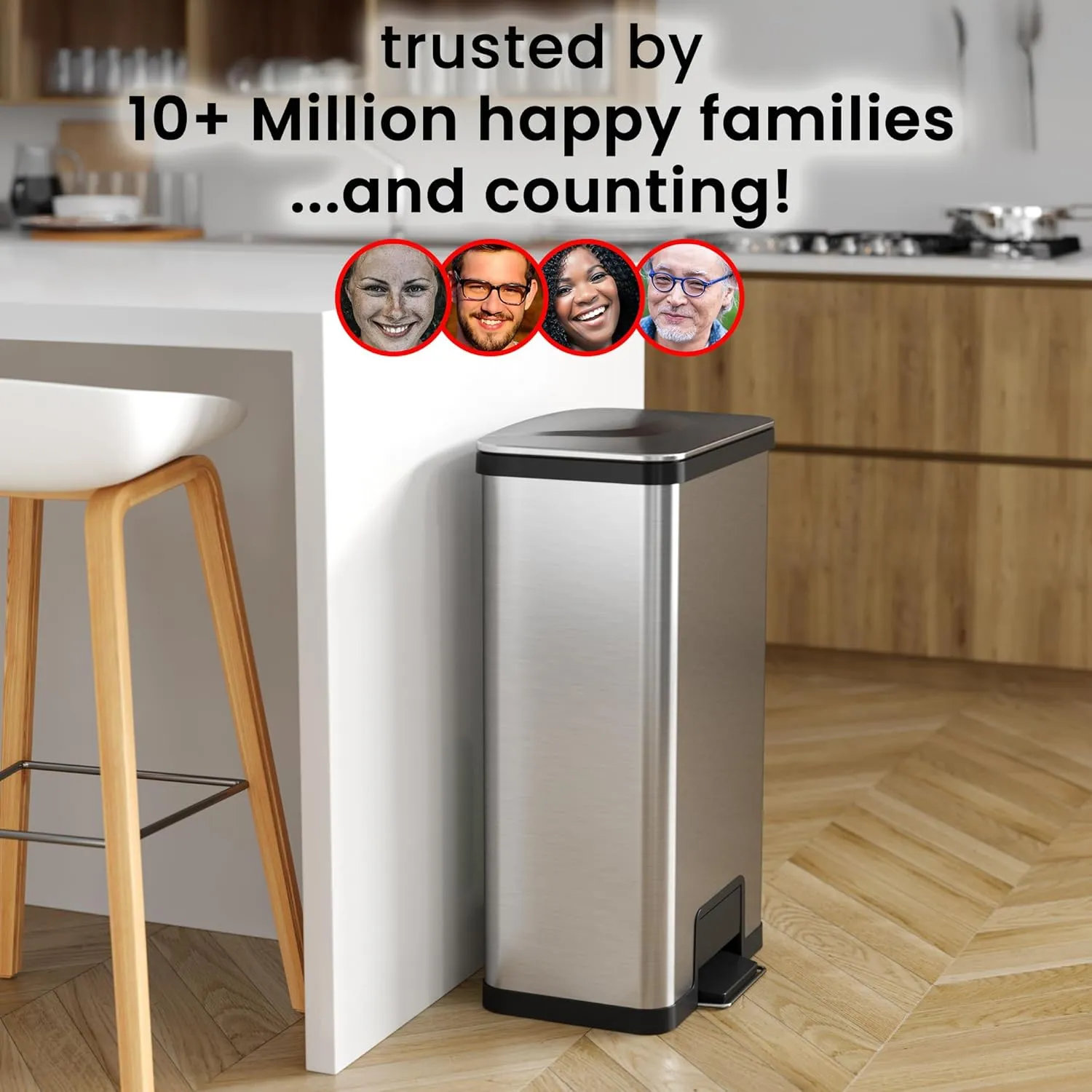 iTouchless Airstep 18 Gallon Step Pedal Kitchen Trash Can with Odor Filter, 68 Liter Commercial Grade Stainless Steel Extra-Capacity Recycle Bin for Home and Office, Silent Lid Open and Close