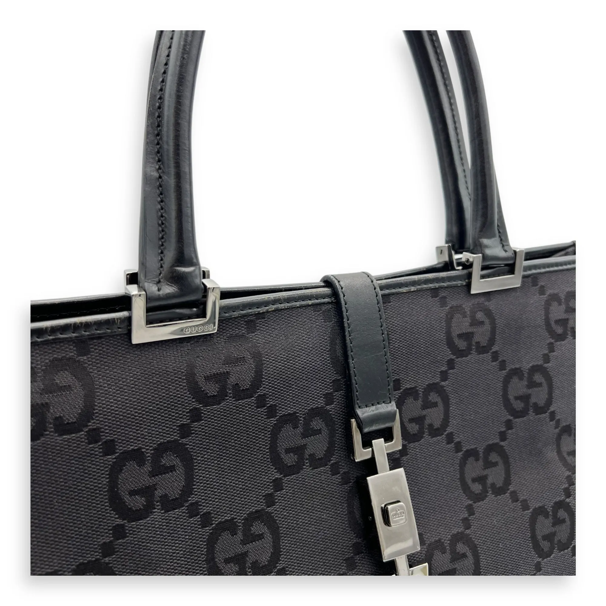 Jackie 1961 Tote Bag Black in Canvas, Silver hardware
