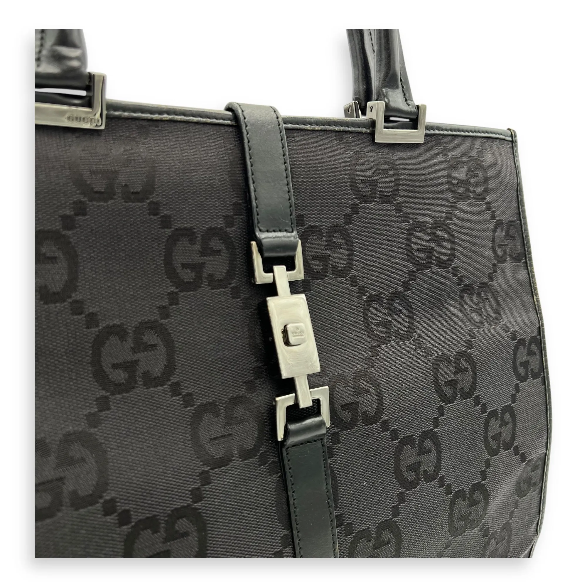 Jackie 1961 Tote Bag Black in Canvas, Silver hardware