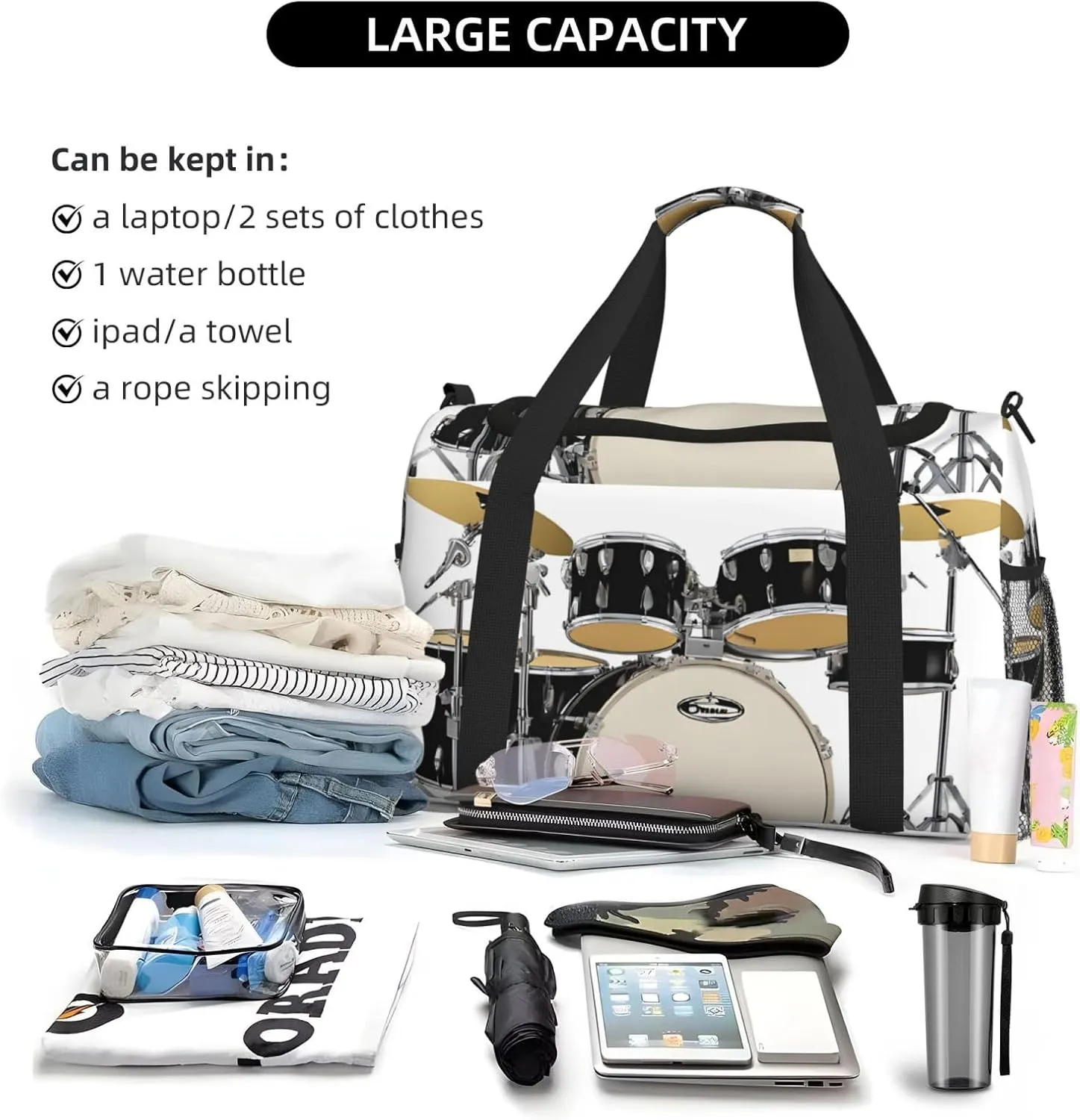 Jazz Drum Durable Portable Crossbody Travel Bag, A Good Companion For Long-Distance Travel