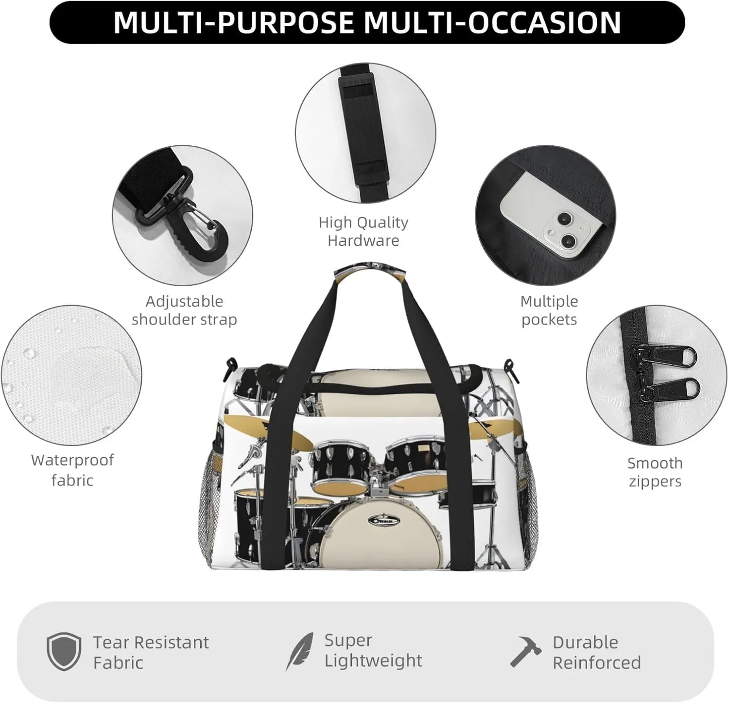 Jazz Drum Durable Portable Crossbody Travel Bag, A Good Companion For Long-Distance Travel