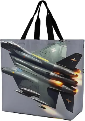 Jet Fighter Handbags Lightweight Travel Shoulder Bag Portable Cute Shopping Beach Market Bag for Men Women Hiking Yoga Gym Swimming Travel Holiday Gift