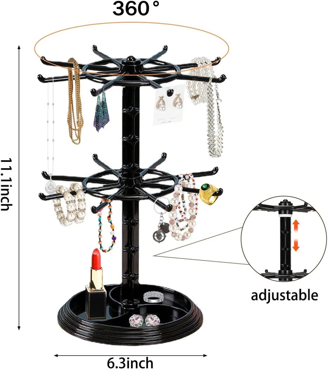 Jewelry Stand Organizer Rotating Necklace Holder Two Tiers Spinner Keychain Bracelets Display