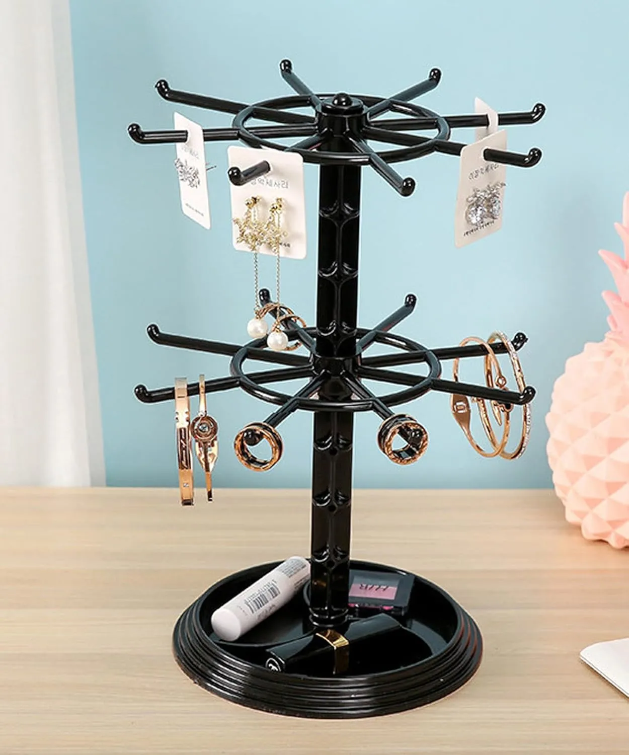 Jewelry Stand Organizer Rotating Necklace Holder Two Tiers Spinner Keychain Bracelets Display