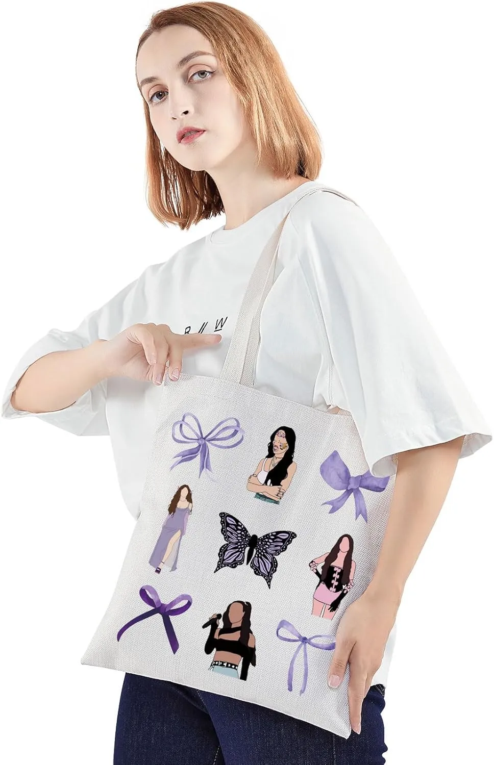 JNIAP Singer Inspired Tote Bag Album Fans Gifts - Coquette Purple Bow Shoulder Bag Merchandise