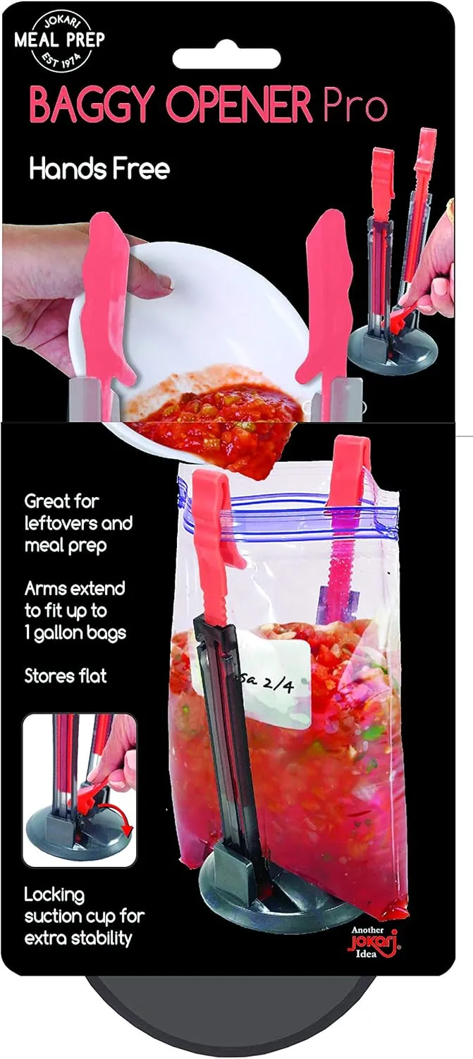 Jokari Suction Cup Fortified Baggy Rack 6 Pack For More Stability When Filling Plastic Freezer Storage Zip Lock Bags. Sturdy Clips Hold Containers Open to Pour Leftovers and Meal Prep Ingredients.