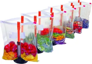 Jokari Suction Cup Fortified Baggy Rack 6 Pack For More Stability When Filling Plastic Freezer Storage Zip Lock Bags. Sturdy Clips Hold Containers Open to Pour Leftovers and Meal Prep Ingredients.