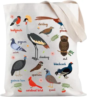 JXGZSO Botanical Bird Tote Bag Colorful Birds Shoulder Bag Bird Lovers Gift Flower Lovers Gift Naturalist Gift