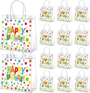 Kacctyen 24 Pcs Birthday Gift Bags for Party Favor Clear Birthday Goodie Bags with Handle 7.87 x 7.87 x 3.15 Return Gift Wrap Totes for Guests Treat Candy Wrapping