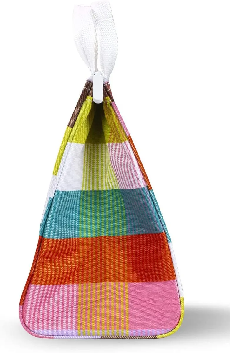 Kate Spade New York Portable Soft Cooler Lunch Bag with Silver Insulated Interior Lining and Storage Pocket, Rainbow Plaid
