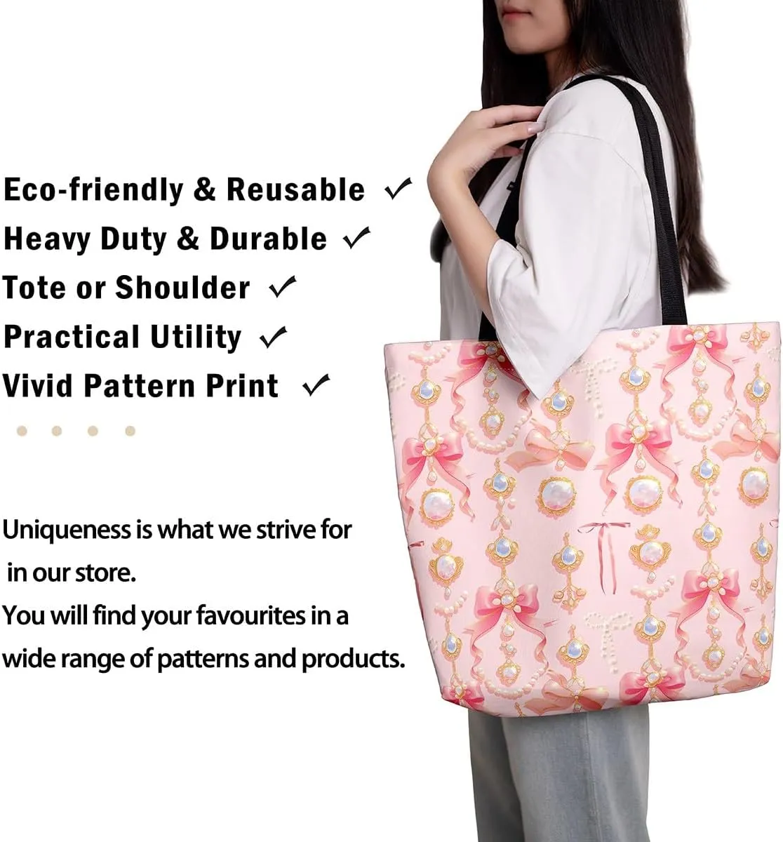 Kawaii Bowknot Canvas Tote Bag,Cute Ribbon Bow Tote Bag,Pink Butterfly Bowknots Shoulder Bag