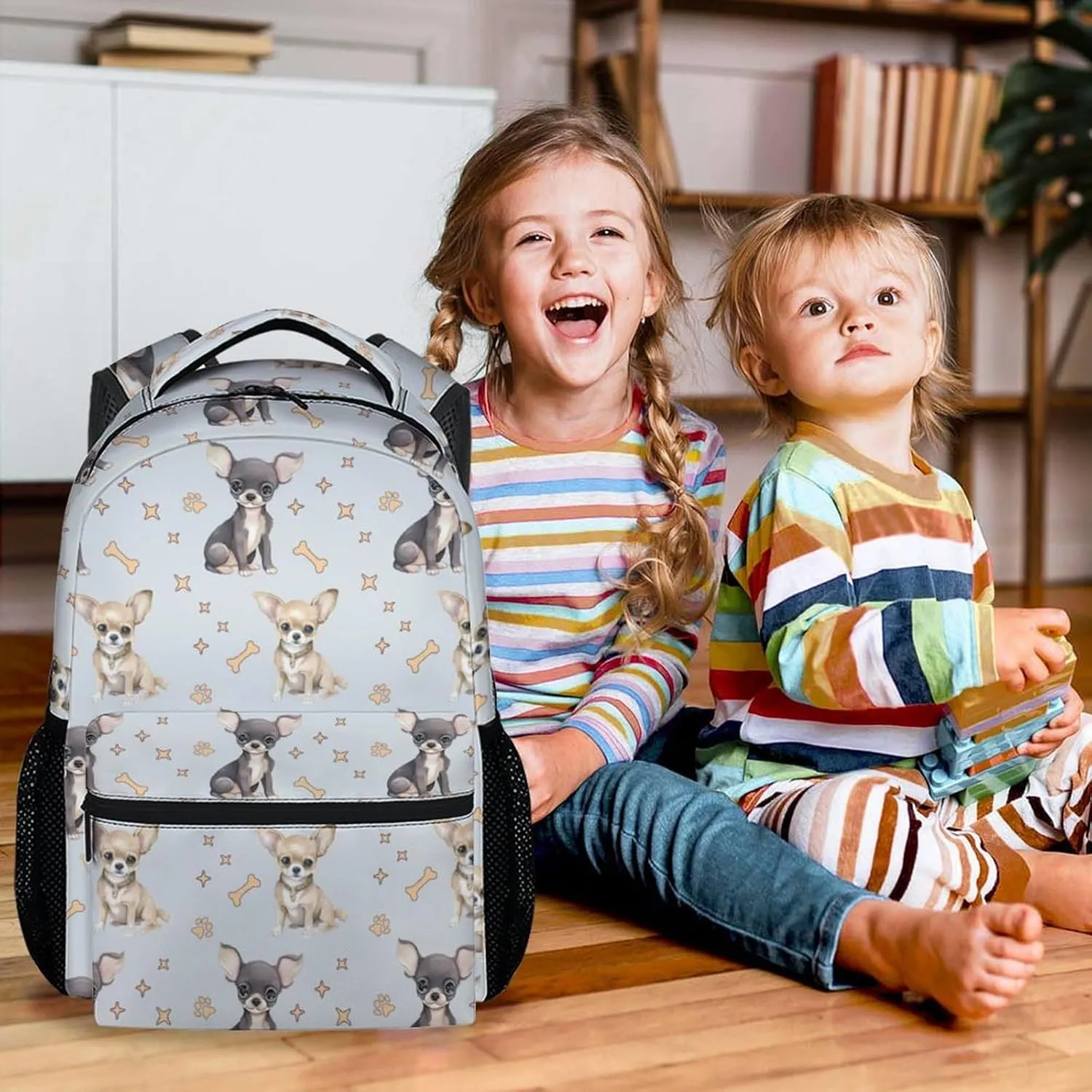 Kids Backpack for School, 17 Inch Colorful Chihuahua Backpacks for Girls, Cute Durable Bookbag for Travel