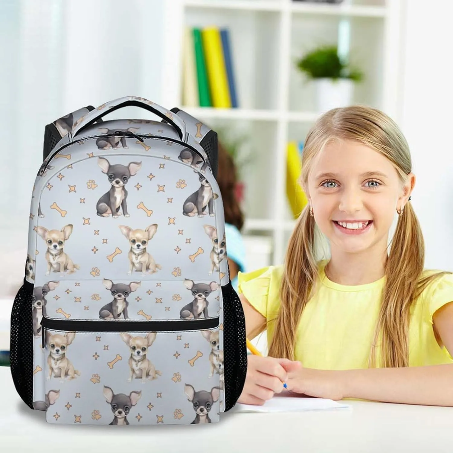 Kids Backpack for School, 17 Inch Colorful Chihuahua Backpacks for Girls, Cute Durable Bookbag for Travel