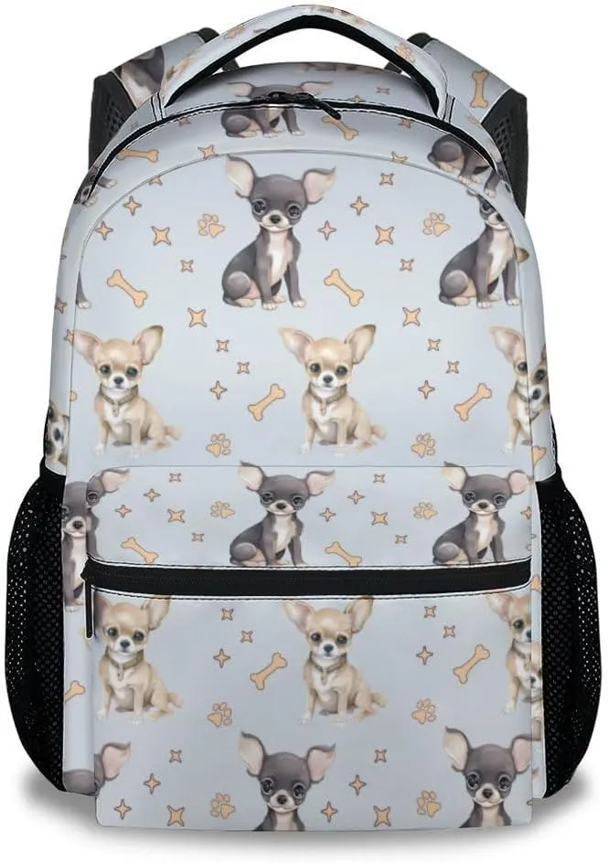 Kids Backpack for School, 17 Inch Colorful Chihuahua Backpacks for Girls, Cute Durable Bookbag for Travel