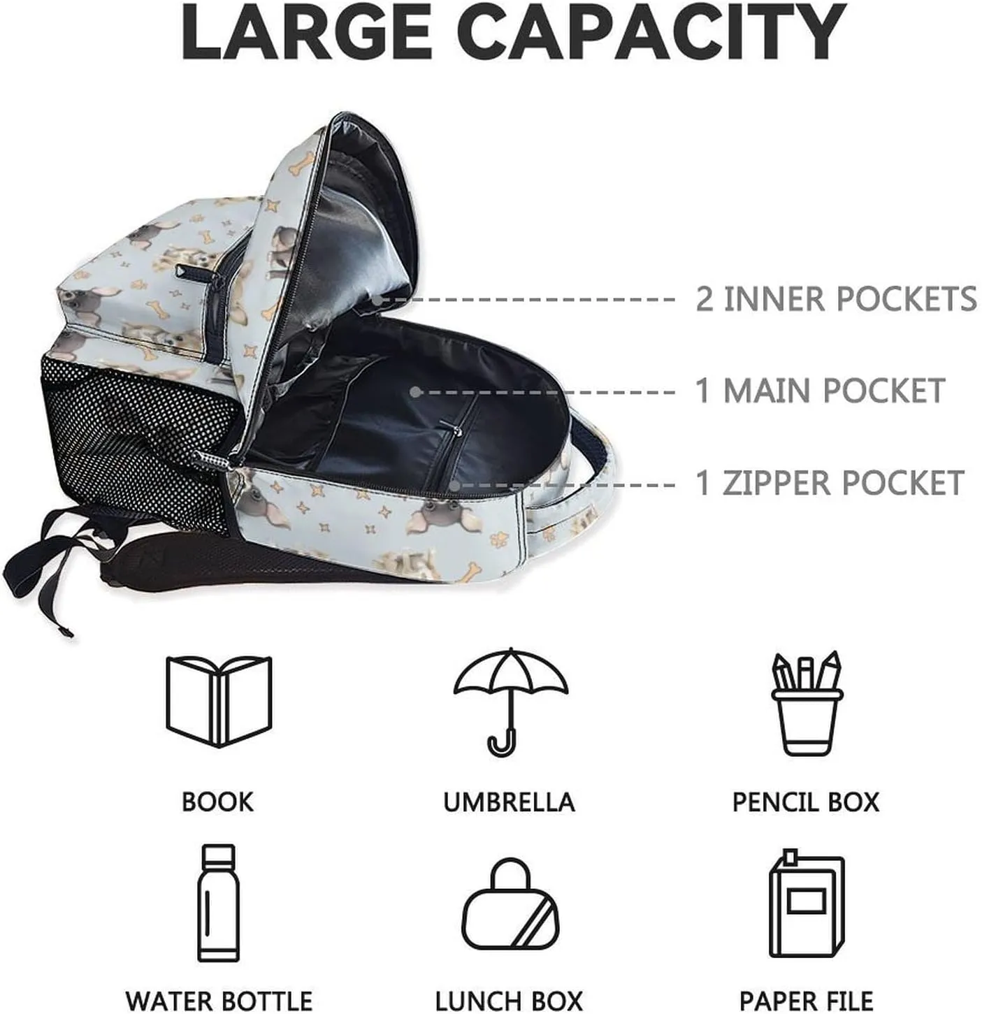 Kids Backpack for School, 17 Inch Colorful Chihuahua Backpacks for Girls, Cute Durable Bookbag for Travel