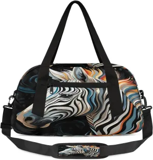 Kids Overnighter Duffel Bags for Boys & Girls,Colorful Zebra Wildlife Animal Abstract Art Print Travel Bags for Toddler Weekender Bag Childrens Gym Sports