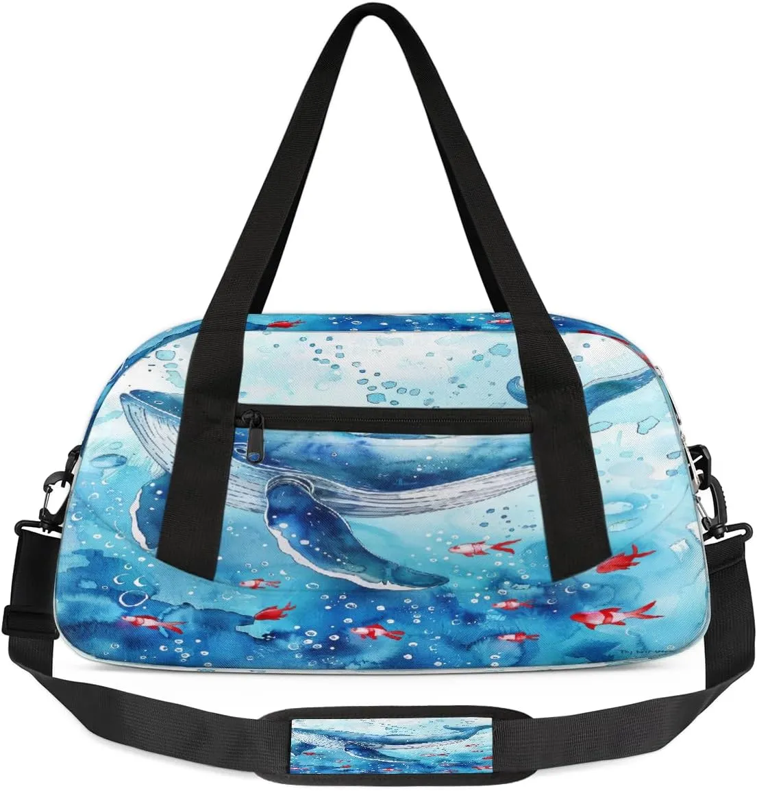 Kids Overnighter Duffel Bags for Boys & Girls,Sea Dolphin Ocean Theme Blue Fantasy Underwater World Travel Bags for Toddler Weekender Bag Childrens Gym Sports
