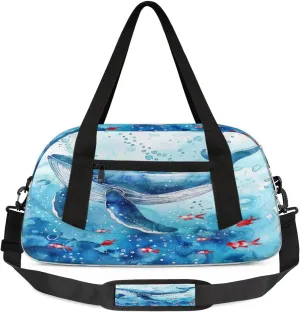 Kids Overnighter Duffel Bags for Boys & Girls,Sea Dolphin Ocean Theme Blue Fantasy Underwater World Travel Bags for Toddler Weekender Bag Childrens Gym Sports