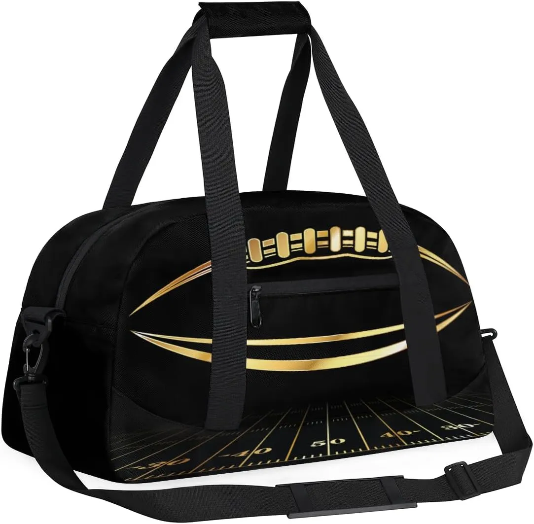 Kids Overnighter Duffel Bags for Boys Girls, Golden Football Carry-On Size Sports Gym Bag for School Practice or Overnight Travel Weekender Sleepover Workout Tote Bag