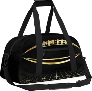 Kids Overnighter Duffel Bags for Boys Girls, Golden Football Carry-On Size Sports Gym Bag for School Practice or Overnight Travel Weekender Sleepover Workout Tote Bag