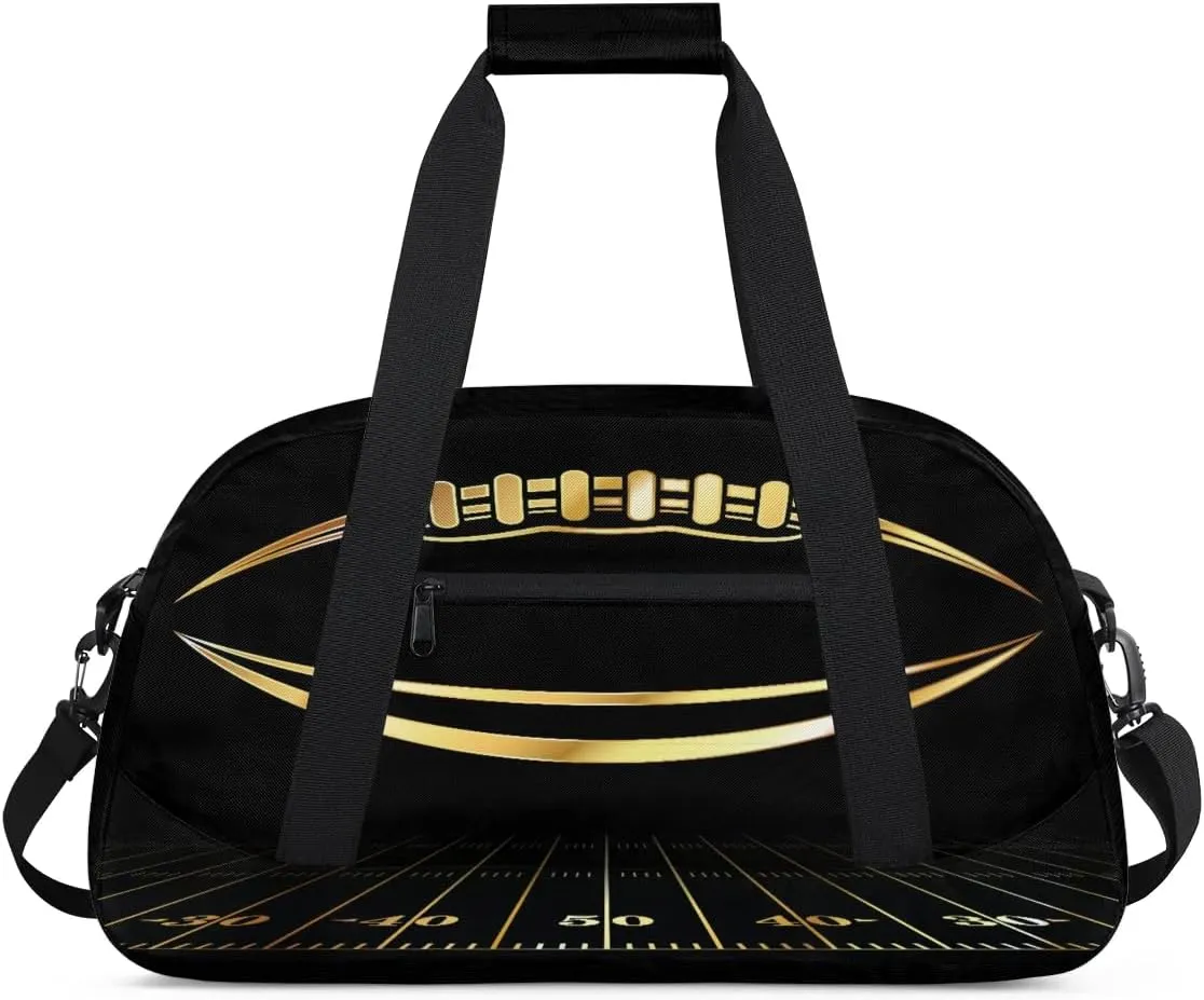 Kids Overnighter Duffel Bags for Boys Girls, Golden Football Carry-On Size Sports Gym Bag for School Practice or Overnight Travel Weekender Sleepover Workout Tote Bag