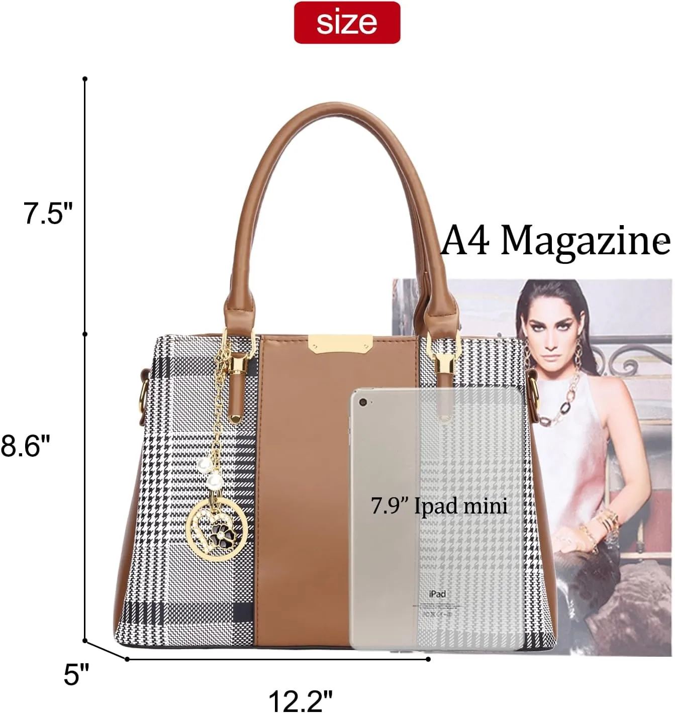 KKXIU 3 Zippered Compartments Purses and Handbags for Women Top Handle Satchel Shoulder Ladies Bags