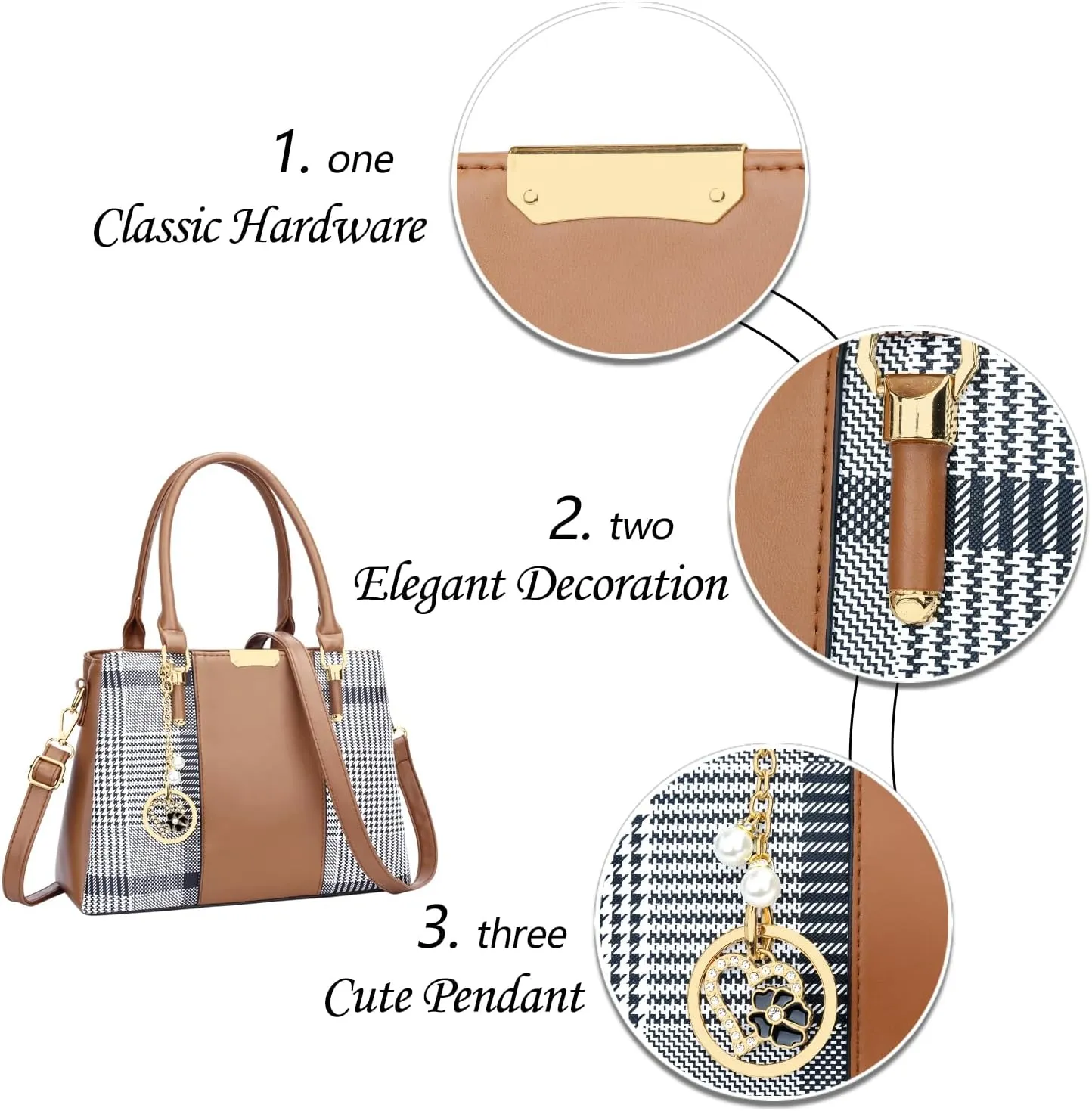 KKXIU 3 Zippered Compartments Purses and Handbags for Women Top Handle Satchel Shoulder Ladies Bags