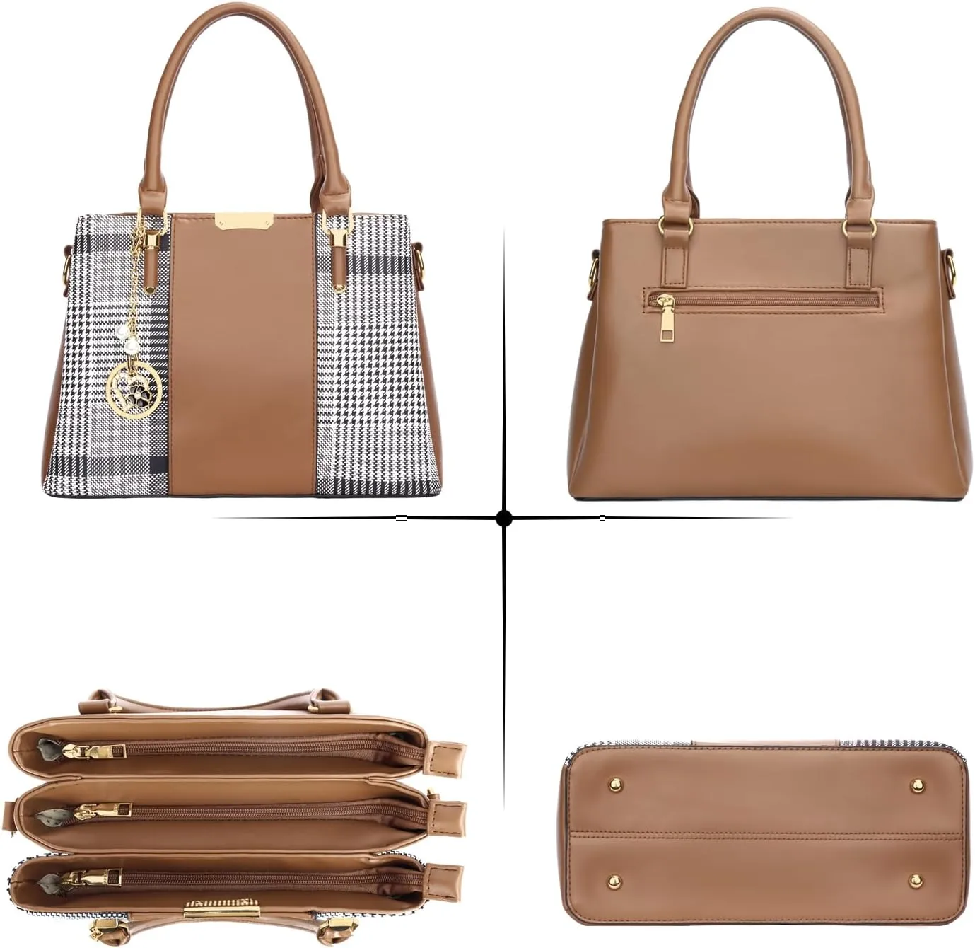 KKXIU 3 Zippered Compartments Purses and Handbags for Women Top Handle Satchel Shoulder Ladies Bags