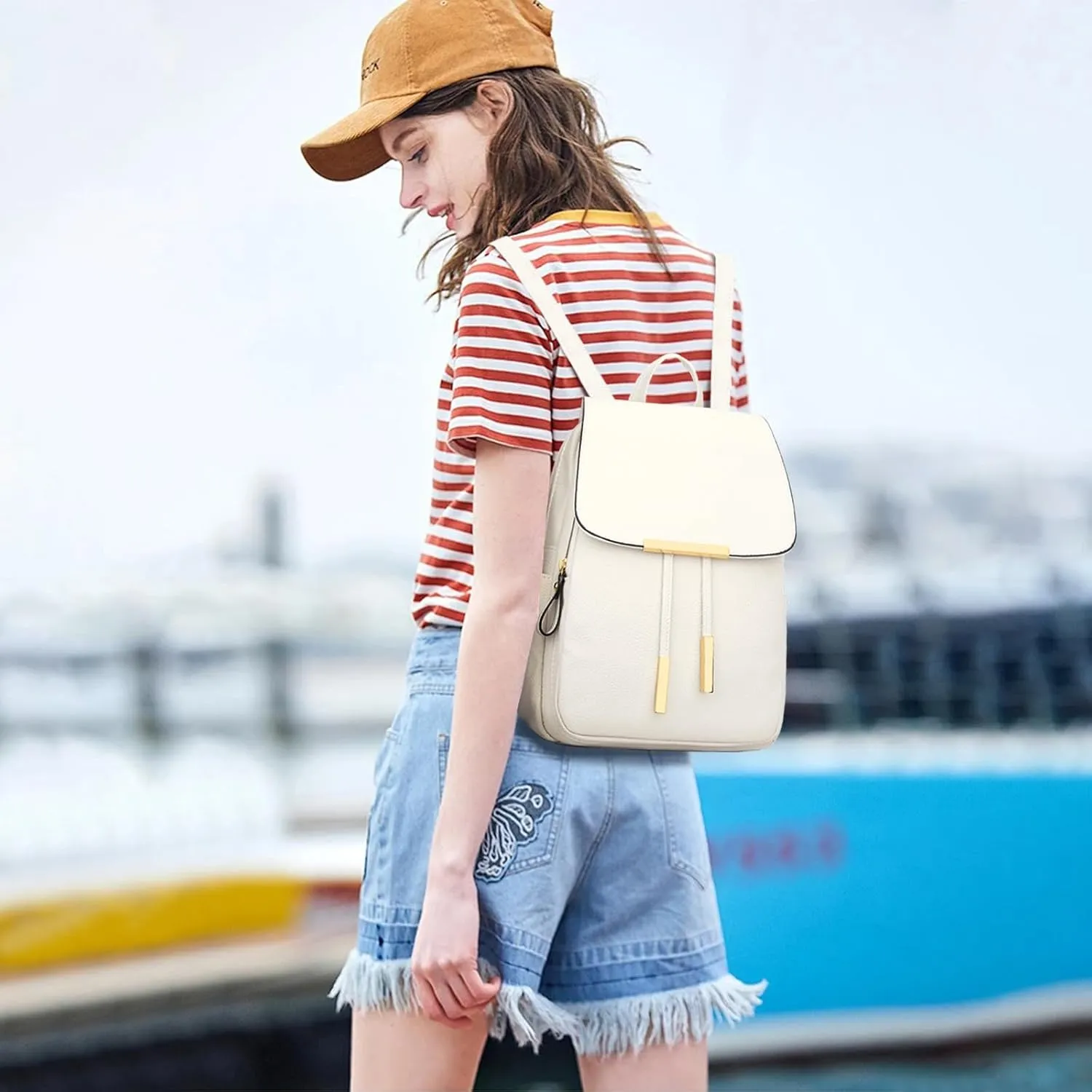KKXIU Trendy Leather Backpack Purse for Women and Ladies Shoulder Travel Daypacks Bags (A-White)