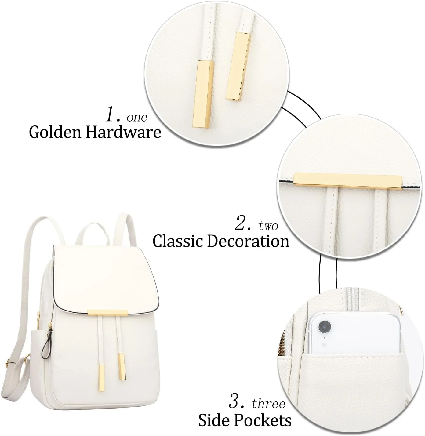 KKXIU Trendy Leather Backpack Purse for Women and Ladies Shoulder Travel Daypacks Bags (A-White)
