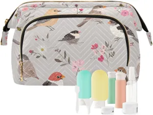 KLL Cute House Sparrow Birds Silver Toiletry Bag Lightweight Makeup Cosmetic Bag Women's Coin Change Purse for Travel Toiletry