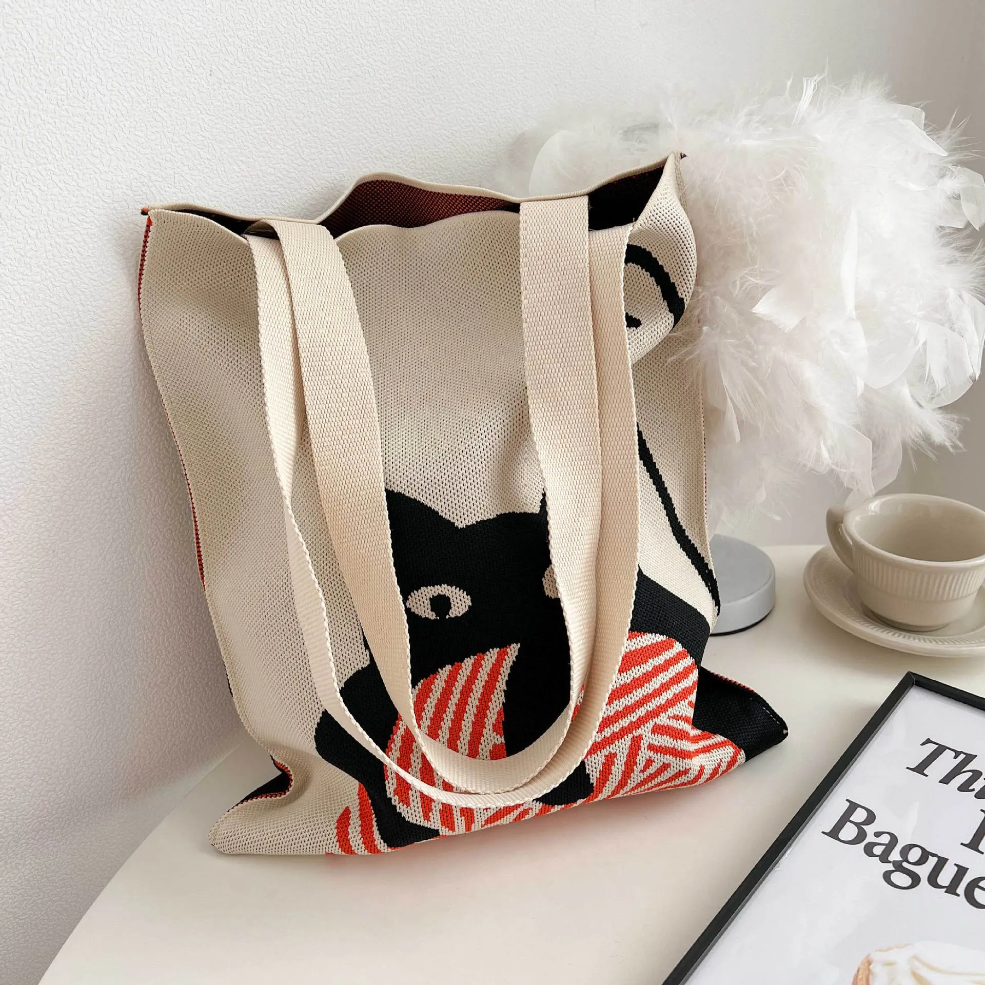 Knitted Korean Big Fashion Simple Cat Shoulder Bags
