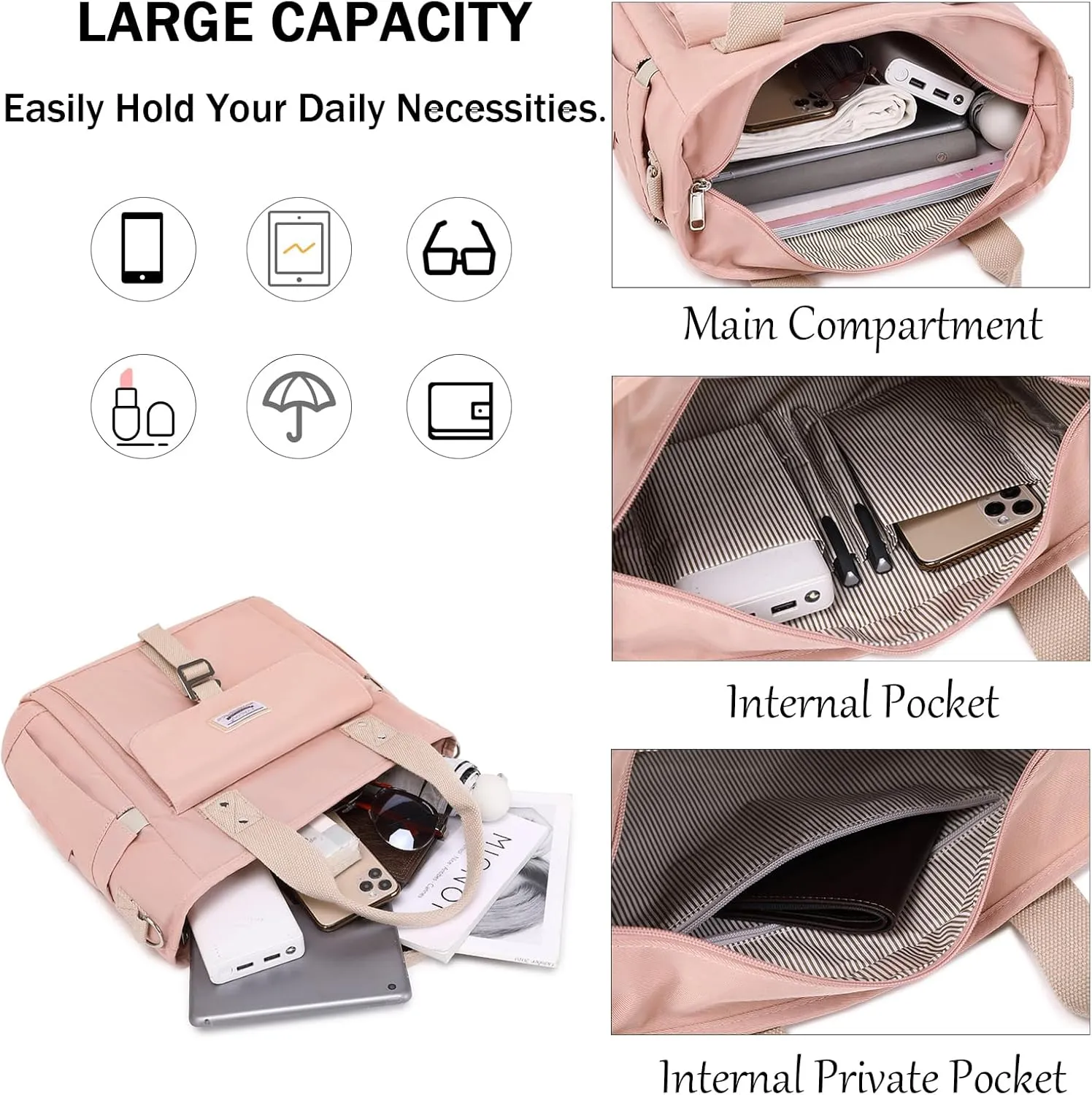 KYALOU Medium Tote Purse Bag for Women, Nurse Bag for Work, Teacher Tote Bag, Waterproof Nylon Crossbody Handbag