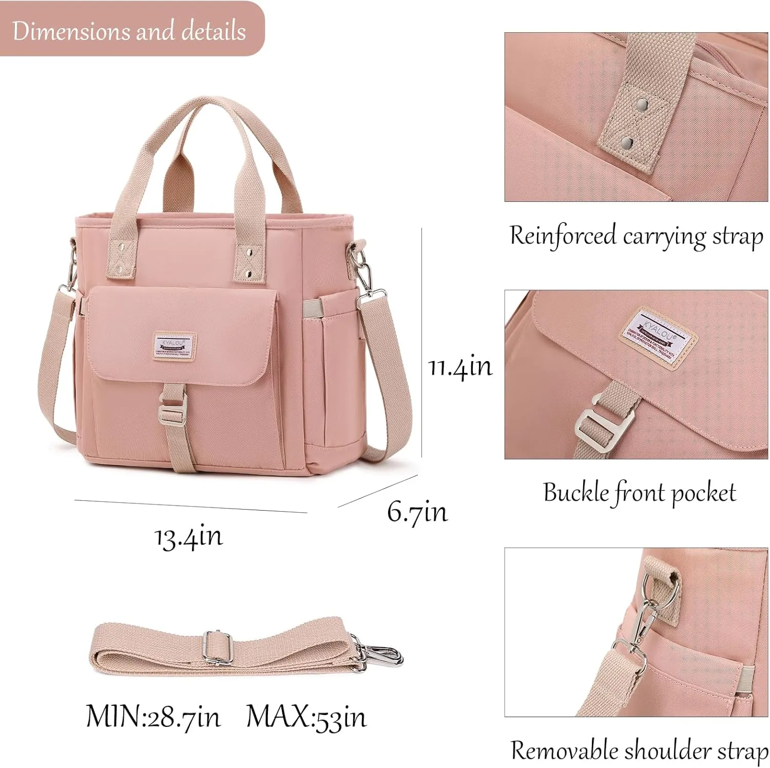 KYALOU Medium Tote Purse Bag for Women, Nurse Bag for Work, Teacher Tote Bag, Waterproof Nylon Crossbody Handbag
