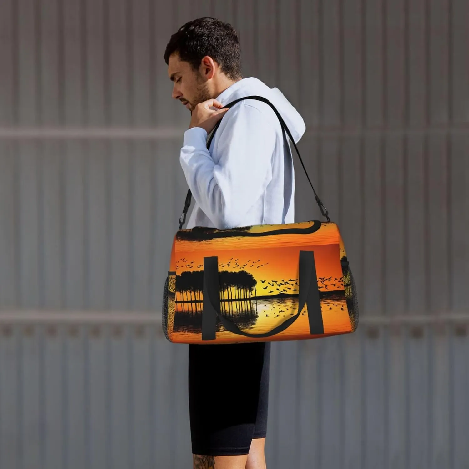 Lake Guitar Reflection Durable Portable Crossbody Travel Bag, A Good Companion For Long-Distance Travel