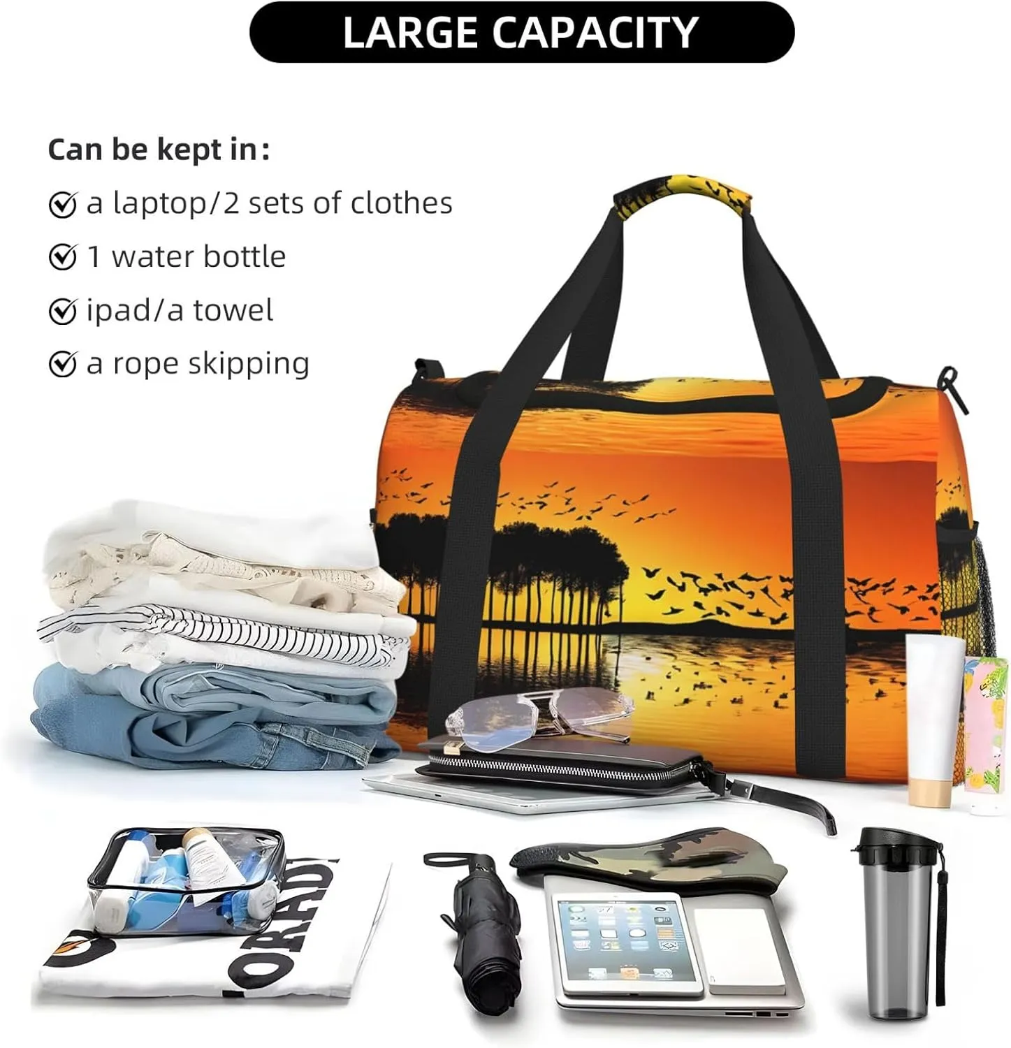 Lake Guitar Reflection Durable Portable Crossbody Travel Bag, A Good Companion For Long-Distance Travel