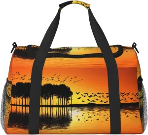 Lake Guitar Reflection Durable Portable Crossbody Travel Bag, A Good Companion For Long-Distance Travel