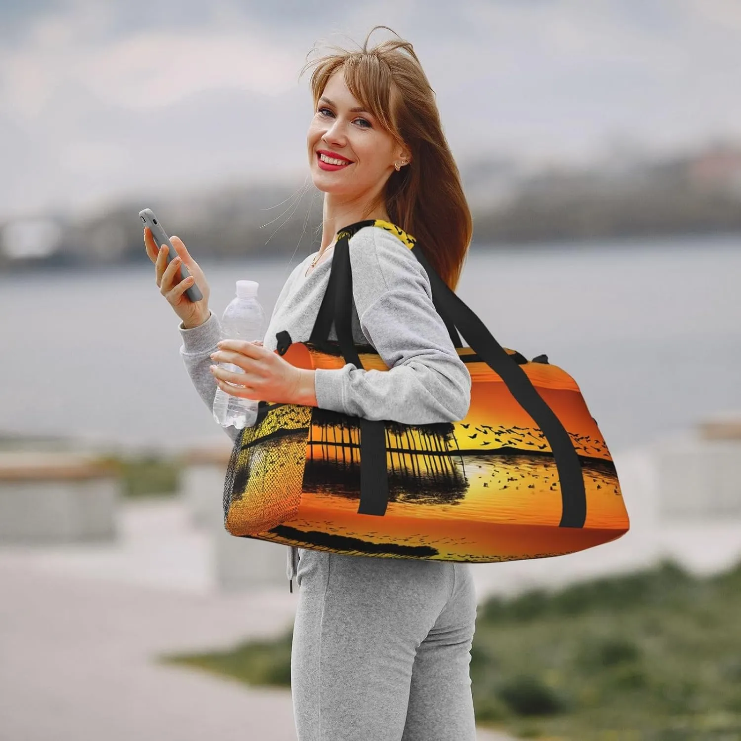 Lake Guitar Reflection Durable Portable Crossbody Travel Bag, A Good Companion For Long-Distance Travel