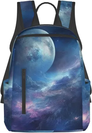 Laptop Backpack Lightweight Hiking Backpack Nebula and Moon Weekender Bag Travel Daypack for Women Men