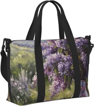 Laptop Tote Bag for Women Work - Lilacs Teapot Scenic Painting Gym Bag for Women Men, Personal Item Crossbody Travel Bags Carry On, Overnight Weekender Bags for Women Travel